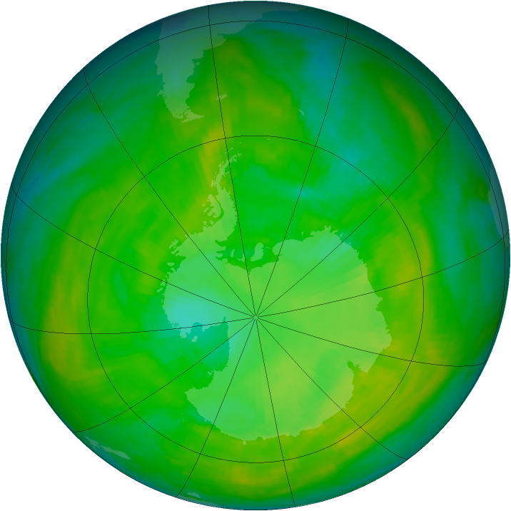 Antarctic ozone map for 19 December 1988